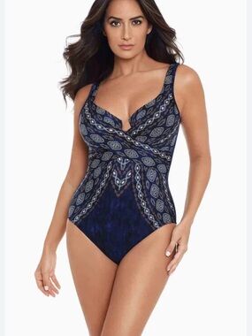 Miraclesuit Navy One-Piece Criss Cross Escape #6536976